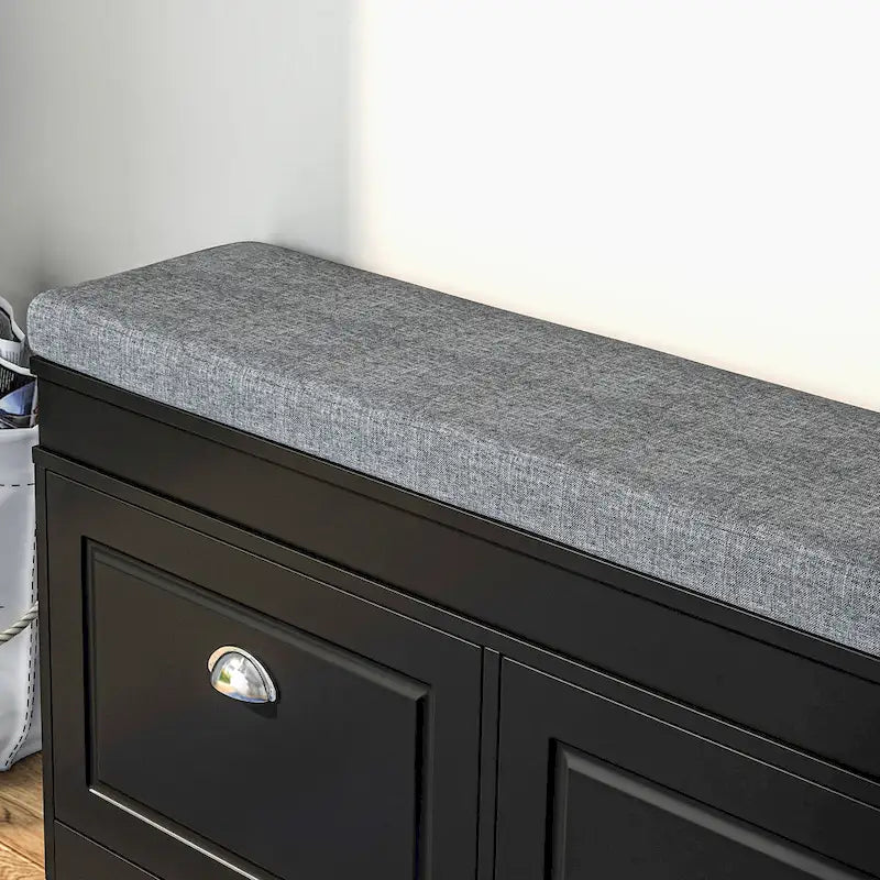 HOMCOM cipőtároló pad előszobába, tárolórendszer párnázott ülőfelülettel, 2 fiókkal és állítható polccal, fehér – 41 x 9.5 x 21.75