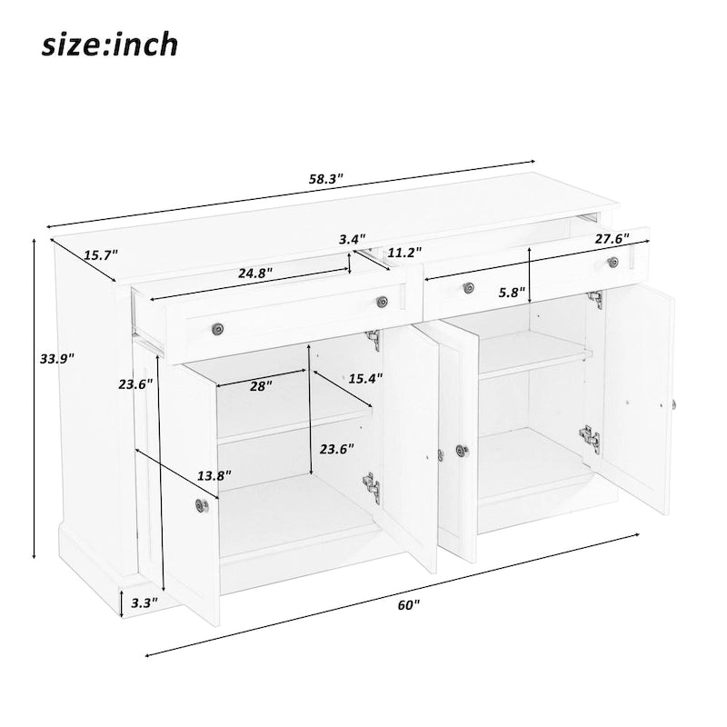 Kitchen Sideboard Storage Buffet Cabinet with 2 Drawers and 4 Doors