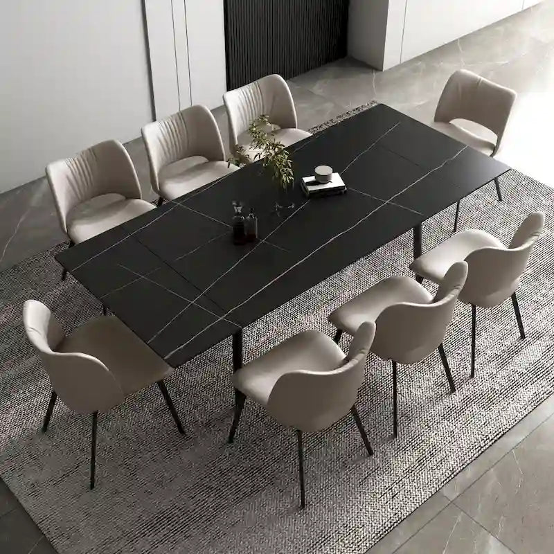 Set da tavolo da pranzo allungabile in 7 pezzi, da 62.9 pollici a 94.4 pollici, con piano in pietra sinterizzata e 6 sedie