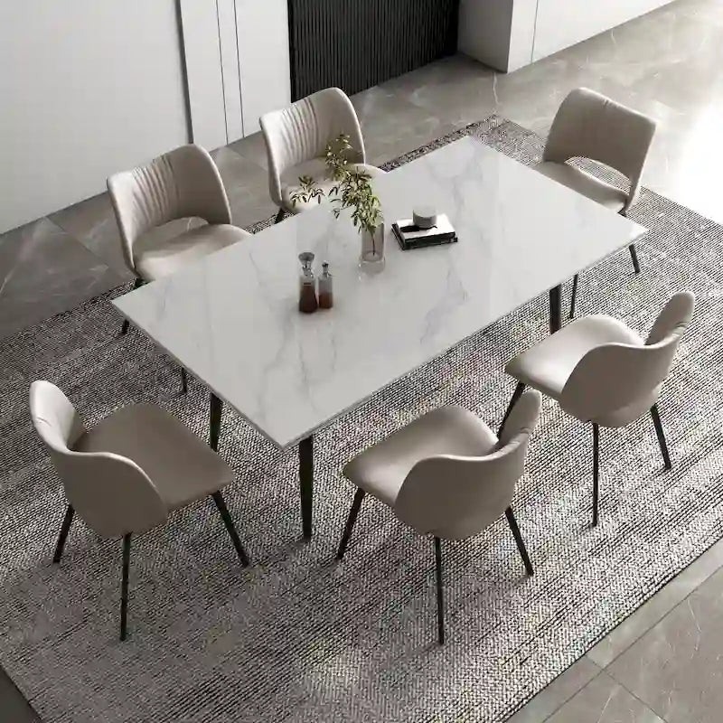 Set da tavolo da pranzo allungabile in 7 pezzi, da 62.9 pollici a 94.4 pollici, con piano in pietra sinterizzata e 6 sedie