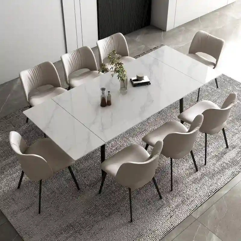 Set da tavolo da pranzo allungabile in 7 pezzi, da 62.9 pollici a 94.4 pollici, con piano in pietra sinterizzata e 6 sedie