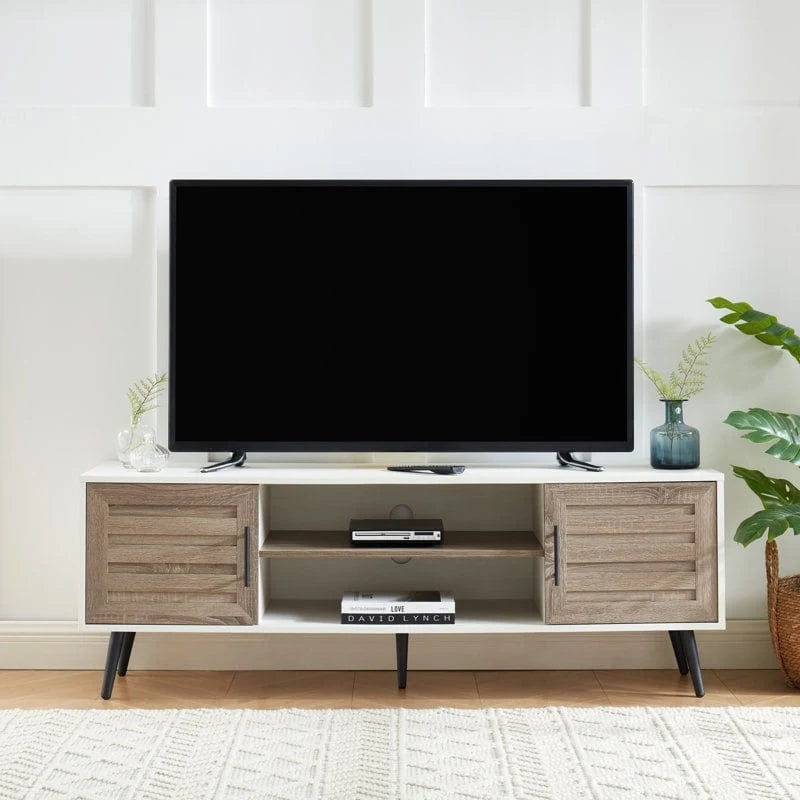 Stojak pod telewizor w stylu mid-century modern do telewizorów o przekątnej do 70 cali, centrum rozrywki, konsola multimedialna – 20.5 H x 59 W x 15.5 D