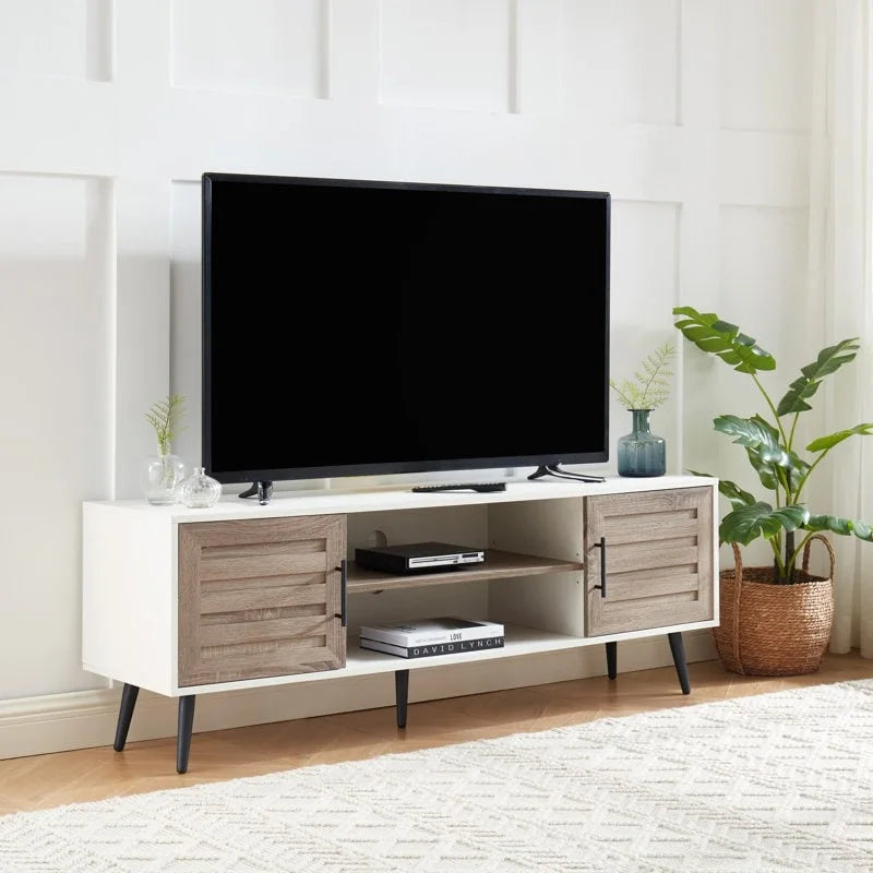 Stojak pod telewizor w stylu mid-century modern do telewizorów o przekątnej do 70 cali, centrum rozrywki, konsola multimedialna – 20.5 H x 59 W x 15.5 D