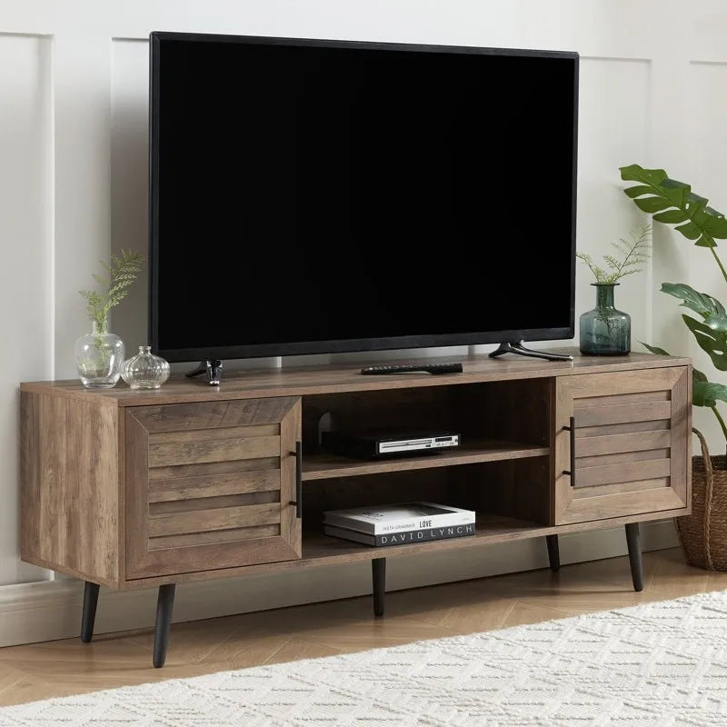 Stojak pod telewizor w stylu mid-century modern do telewizorów o przekątnej do 70 cali, centrum rozrywki, konsola multimedialna – 20.5 H x 59 W x 15.5 D