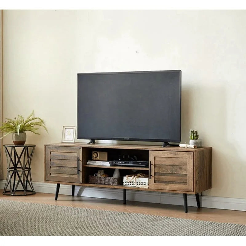 Stojak pod telewizor w stylu mid-century modern do telewizorów o przekątnej do 70 cali, centrum rozrywki, konsola multimedialna – 20.5 H x 59 W x 15.5 D