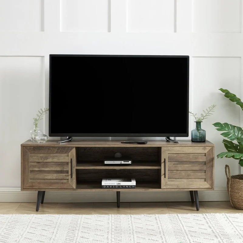 Stojak pod telewizor w stylu mid-century modern do telewizorów o przekątnej do 70 cali, centrum rozrywki, konsola multimedialna – 20.5 H x 59 W x 15.5 D