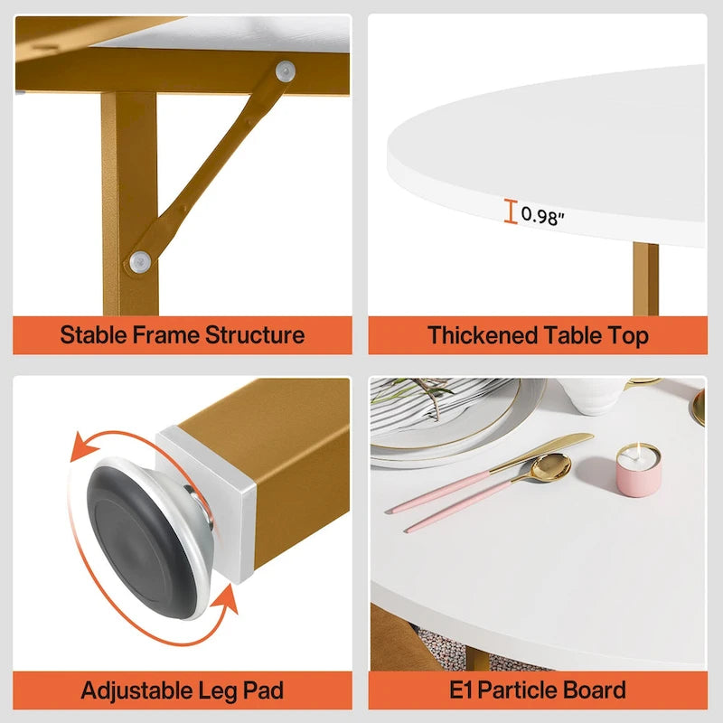Mesa de comedor redonda con estantes de almacenamiento, patas metálicas y tablero de madera, para 4 personas, marrón rústico y negro
