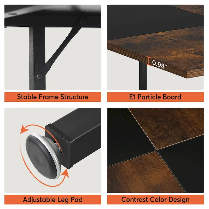 Mesa de comedor redonda con estantes de almacenamiento, patas metálicas y tablero de madera, para 4 personas, marrón rústico y negro
