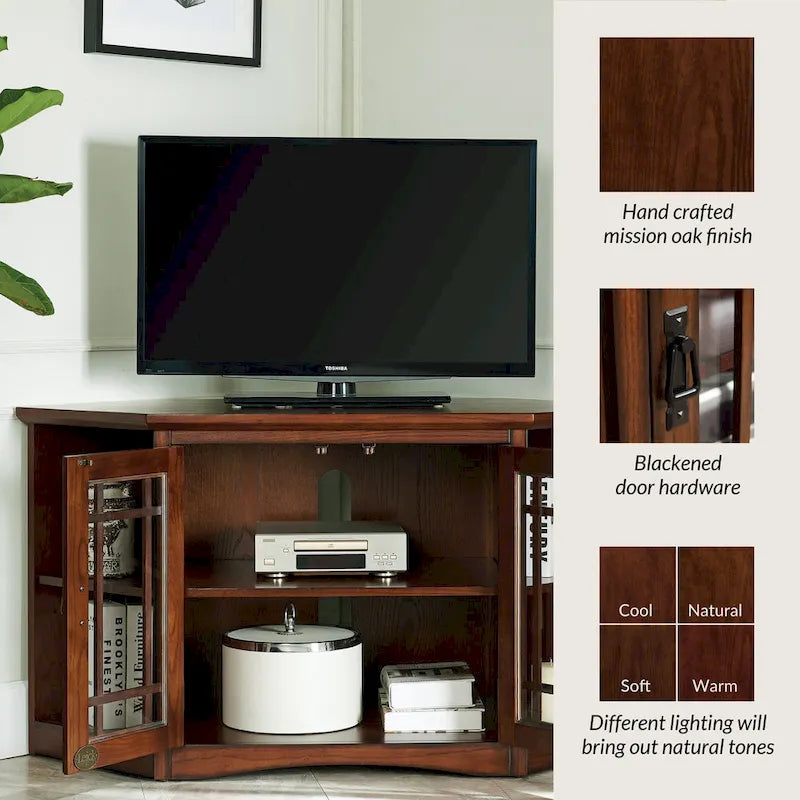 Narożna szafka RTV Leick Home Mission Oak z litego drewna, z dwojgiem drzwi