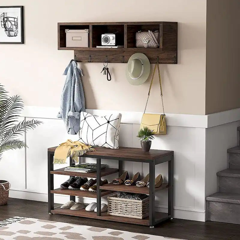Garderobenständer- und Schuhbank-Set für den Eingangsbereich, industrieller Garderoben- und Schuhständer