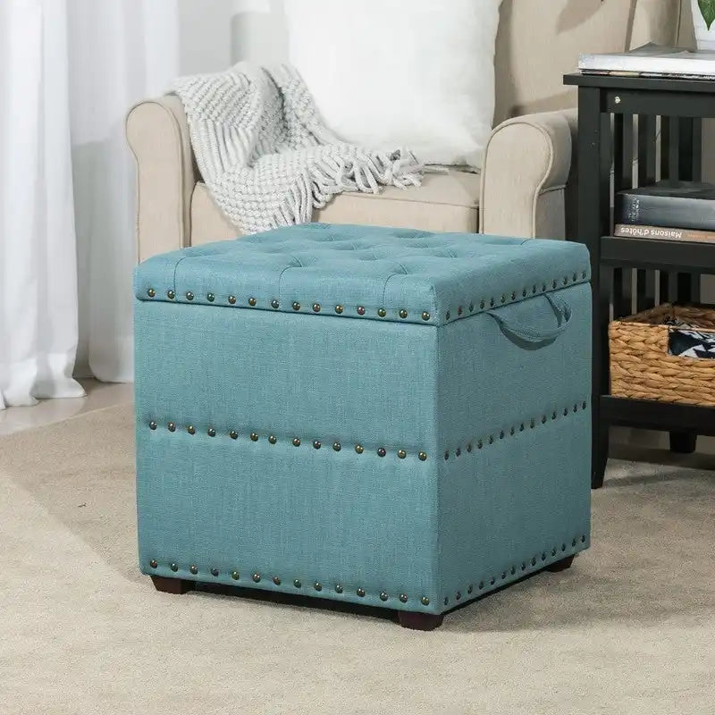 Adeco quadratischer Stoffhocker mit Tablett
