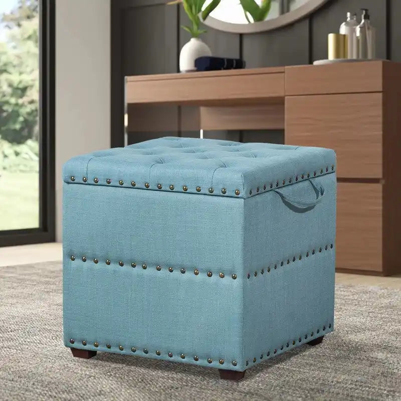 Adeco quadratischer Stoffhocker mit Tablett