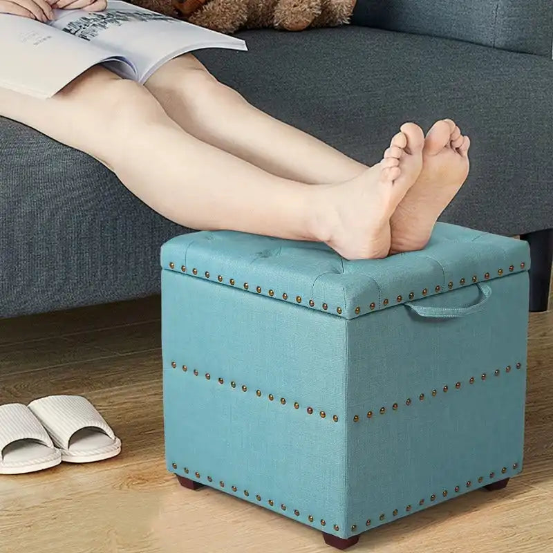 Adeco quadratischer Stoffhocker mit Tablett
