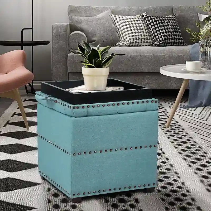 Adeco quadratischer Stoffhocker mit Tablett