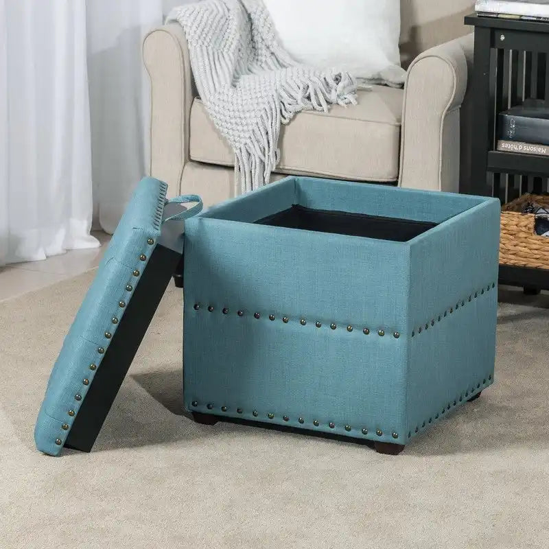 Adeco quadratischer Stoffhocker mit Tablett