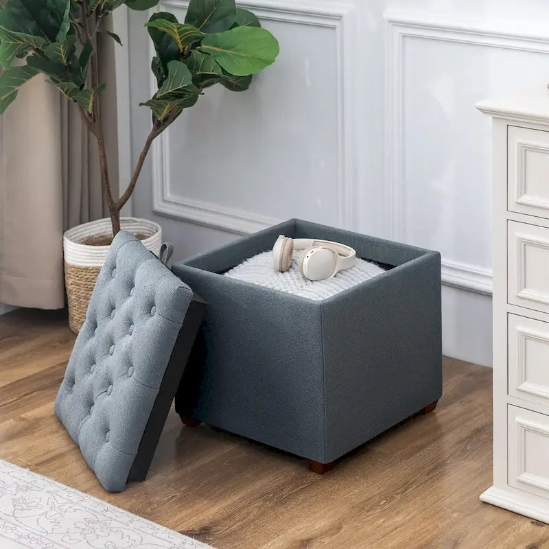 Adeco quadratischer Stoffhocker mit Tablett