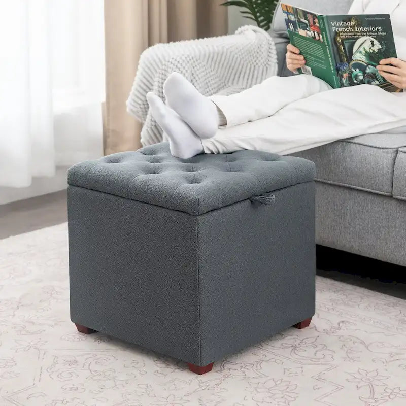 Adeco quadratischer Stoffhocker mit Tablett