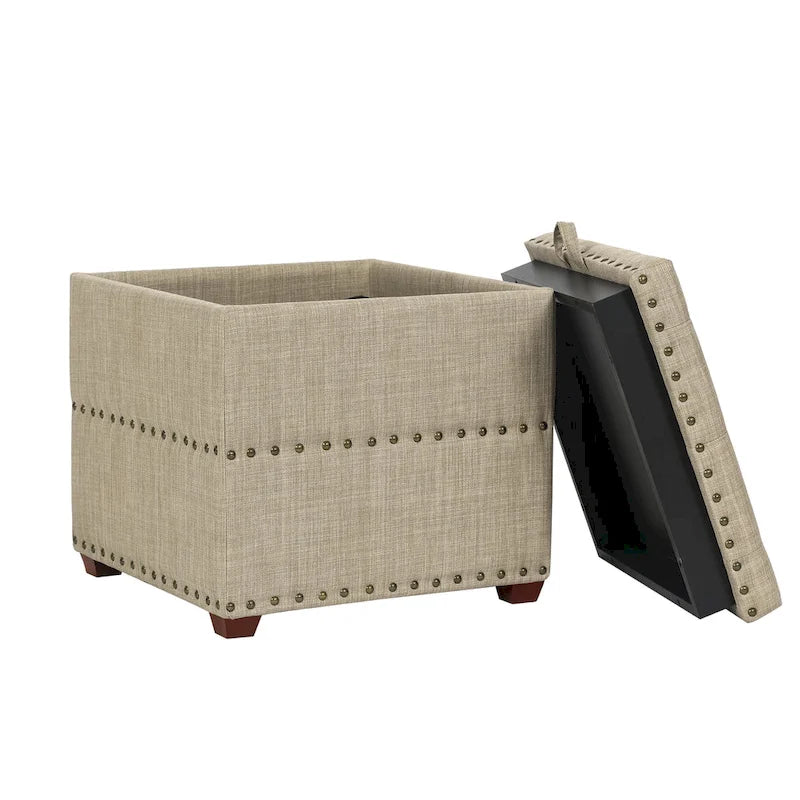 Adeco quadratischer Stoffhocker mit Tablett