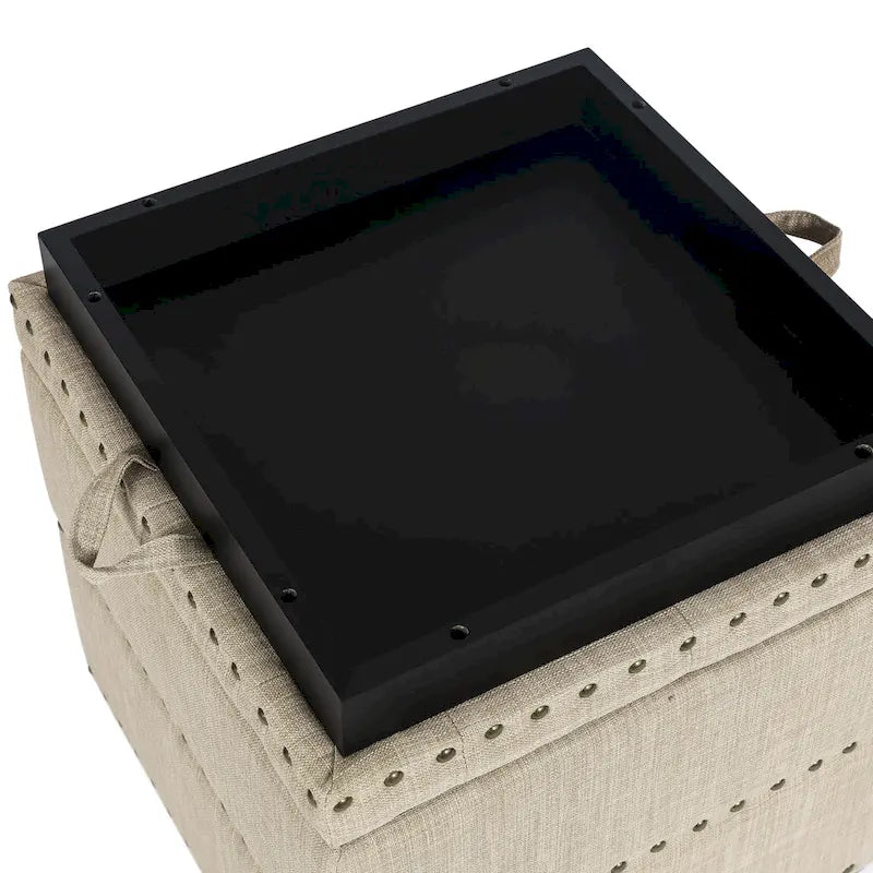 Adeco quadratischer Stoffhocker mit Tablett