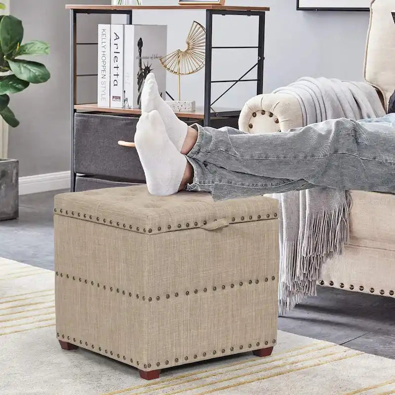 Adeco quadratischer Stoffhocker mit Tablett