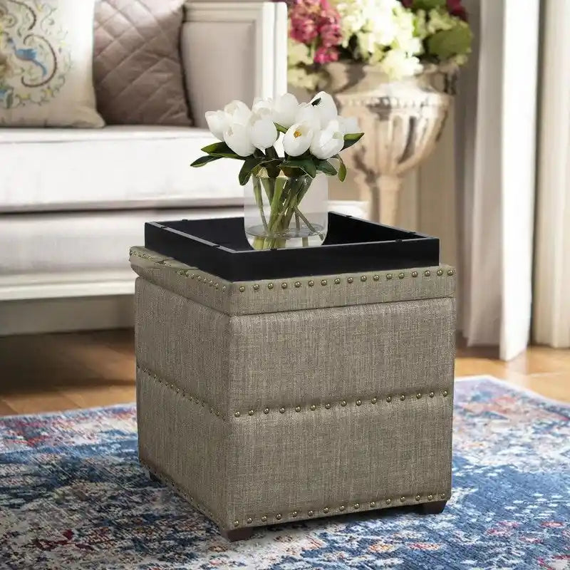 Adeco quadratischer Stoffhocker mit Tablett