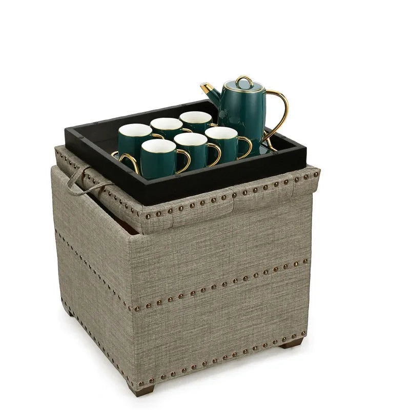 Adeco quadratischer Stoffhocker mit Tablett