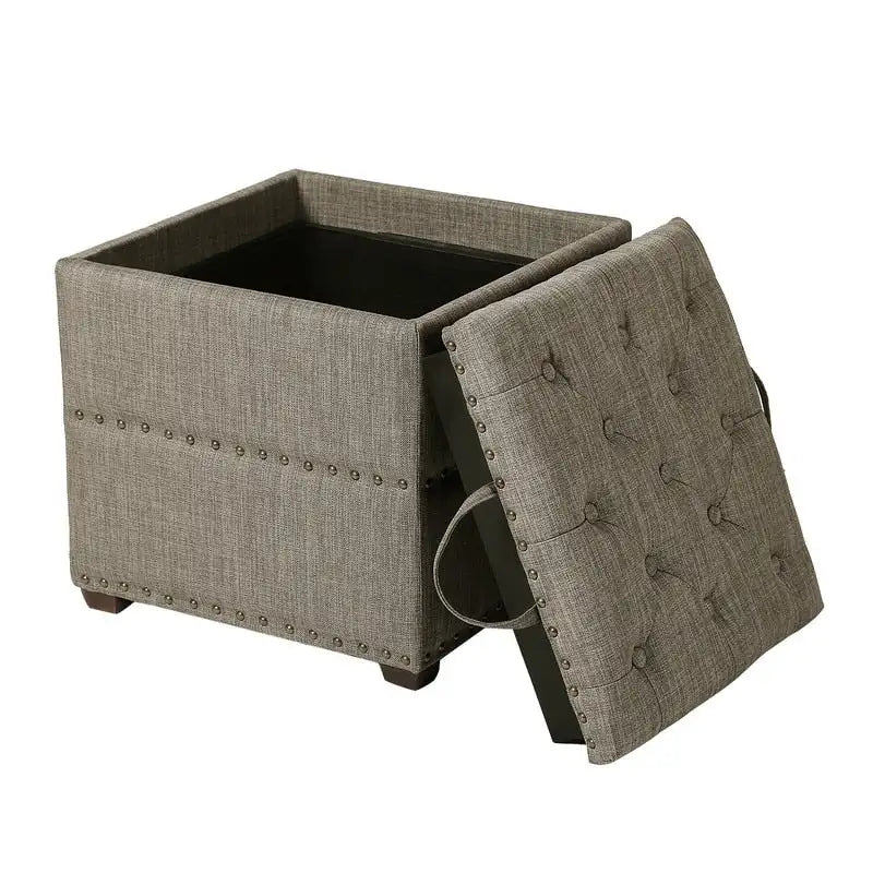 Adeco quadratischer Stoffhocker mit Tablett
