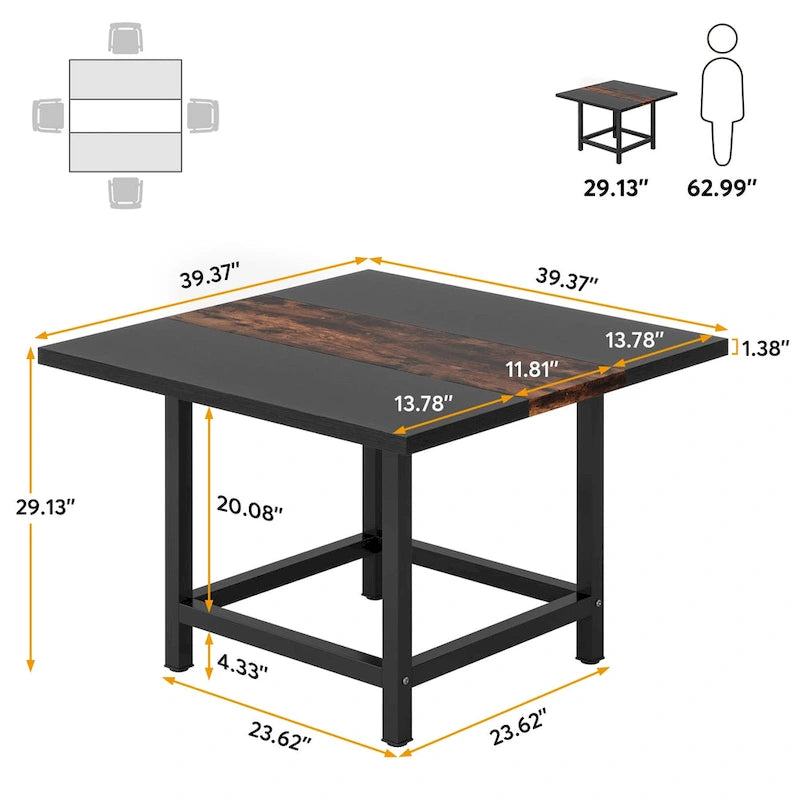 Rustieke vierkante eetkamertafel voor 4 personen, keukentafel voor kleine ruimtes