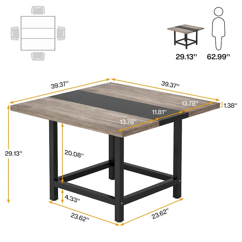 Rustieke vierkante eetkamertafel voor 4 personen, keukentafel voor kleine ruimtes