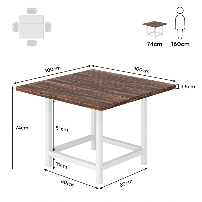 Rustieke vierkante eetkamertafel voor 4 personen, keukentafel voor kleine ruimtes