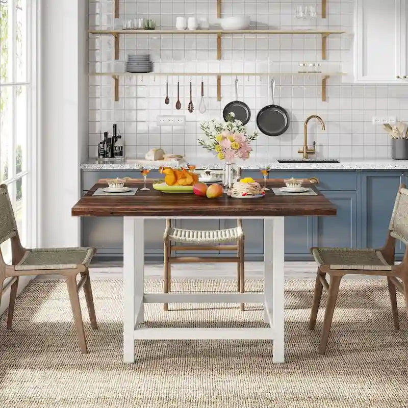 Rustieke vierkante eetkamertafel voor 4 personen, keukentafel voor kleine ruimtes