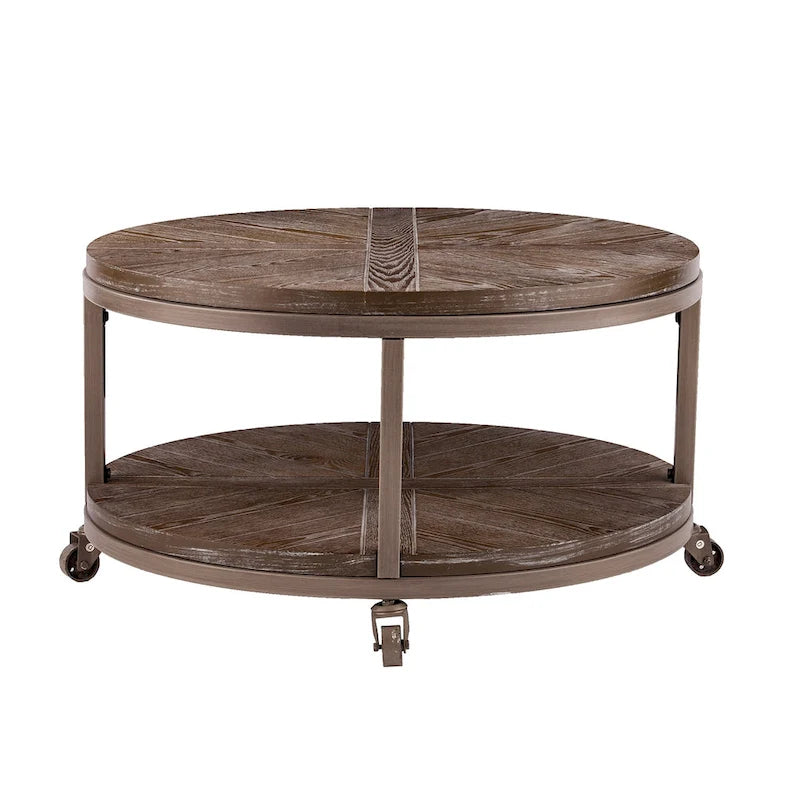 Table basse ronde industrielle rustique en bois Kenya de SEI Furniture avec étagère