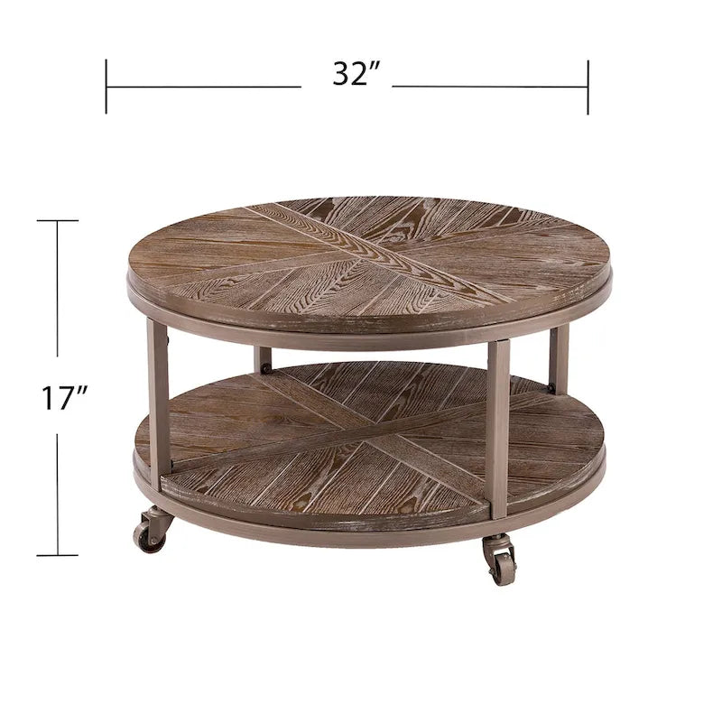 Table basse ronde industrielle rustique en bois Kenya de SEI Furniture avec étagère