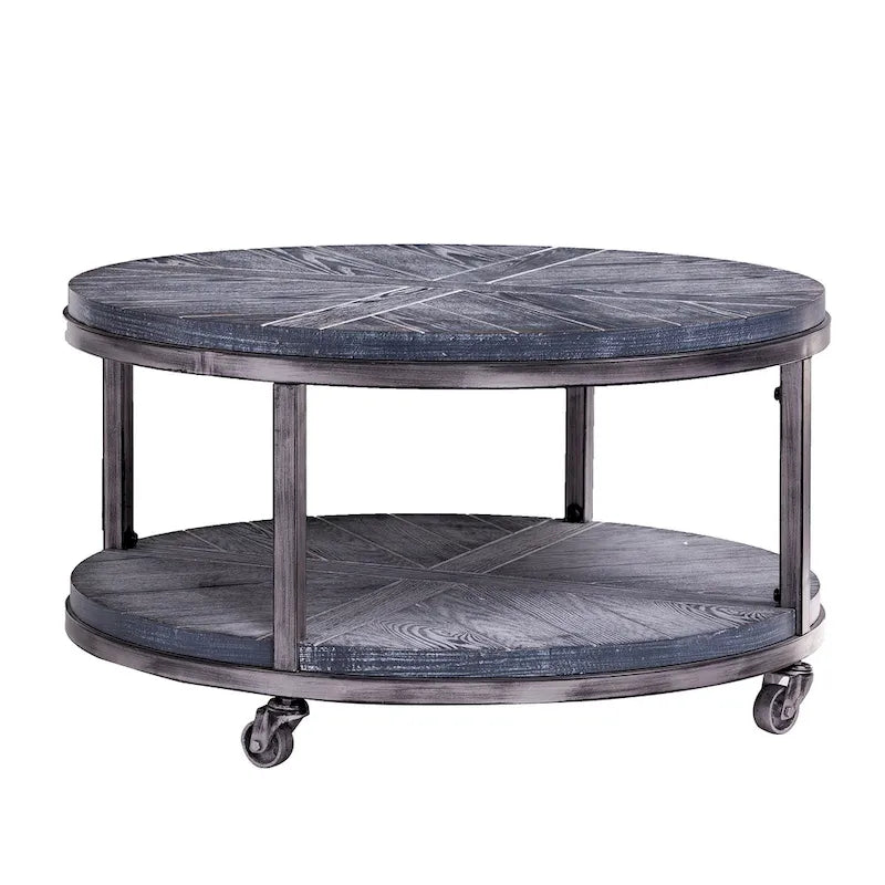 Table basse ronde industrielle rustique en bois Kenya de SEI Furniture avec étagère