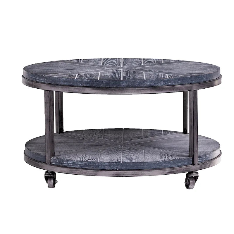Table basse ronde industrielle rustique en bois Kenya de SEI Furniture avec étagère