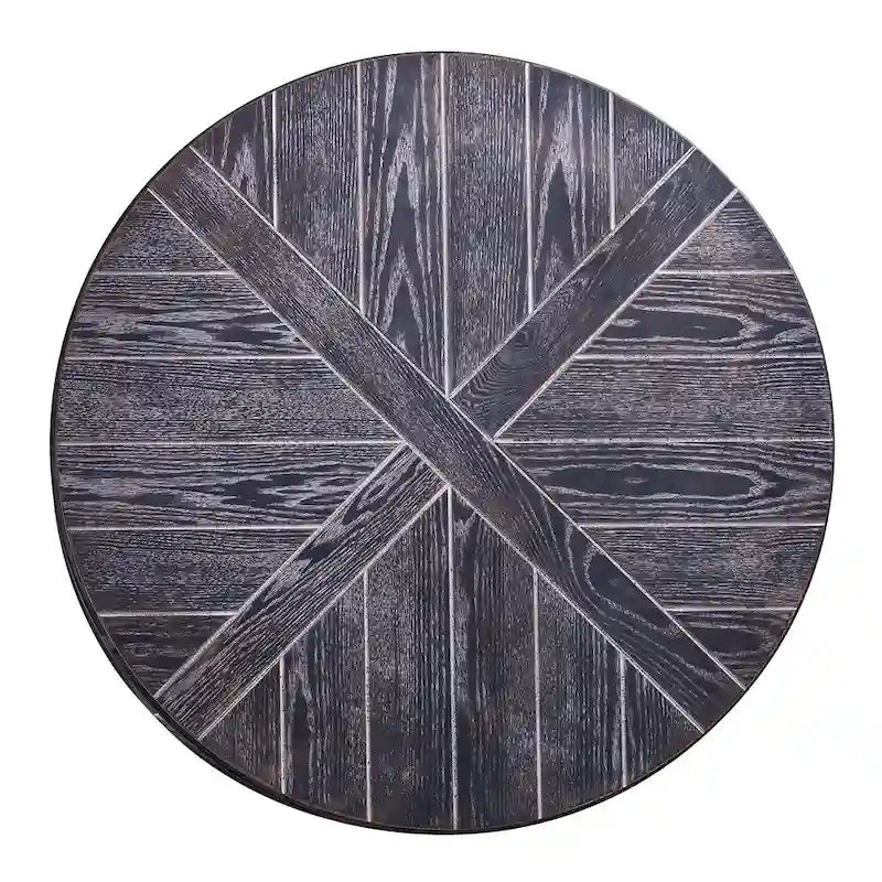 Table basse ronde industrielle rustique en bois Kenya de SEI Furniture avec étagère
