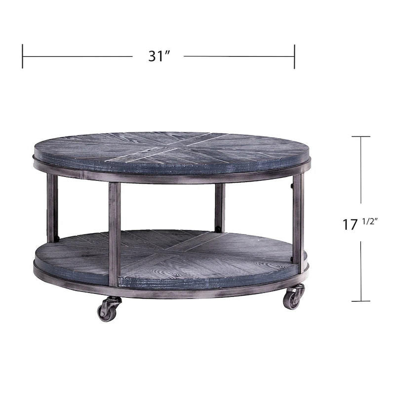 Table basse ronde industrielle rustique en bois Kenya de SEI Furniture avec étagère