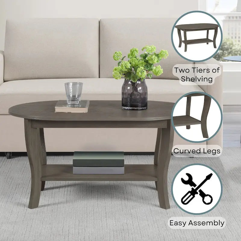 Convenience Concepts American Heritage ovaler Couchtisch mit Ablage