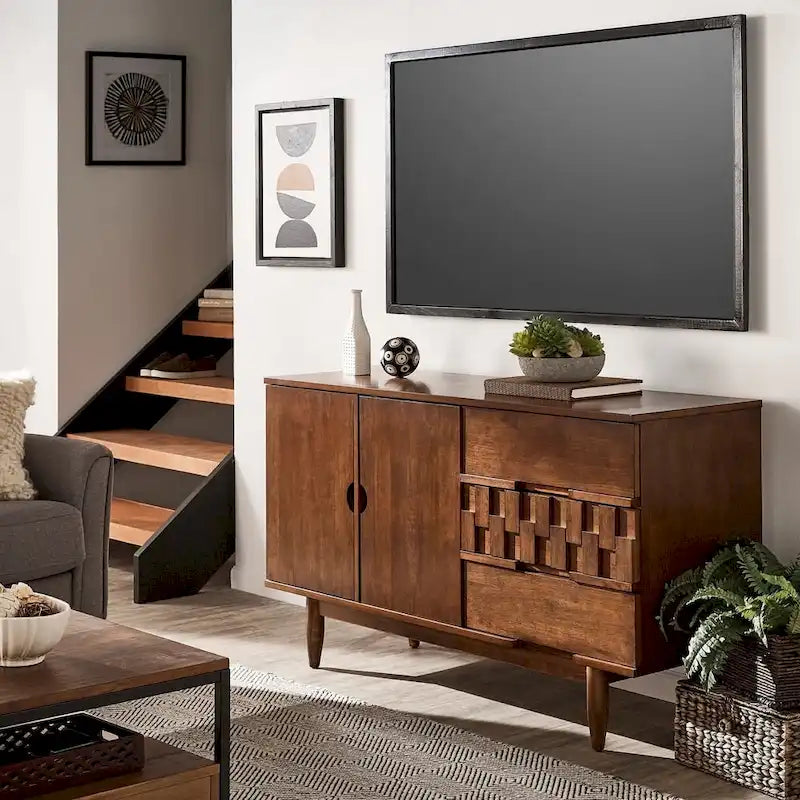 Kieran moderne serverkast van hout in mid-century-stijl met 2 deuren en 3 laden, van iNSPIRE Q Modern