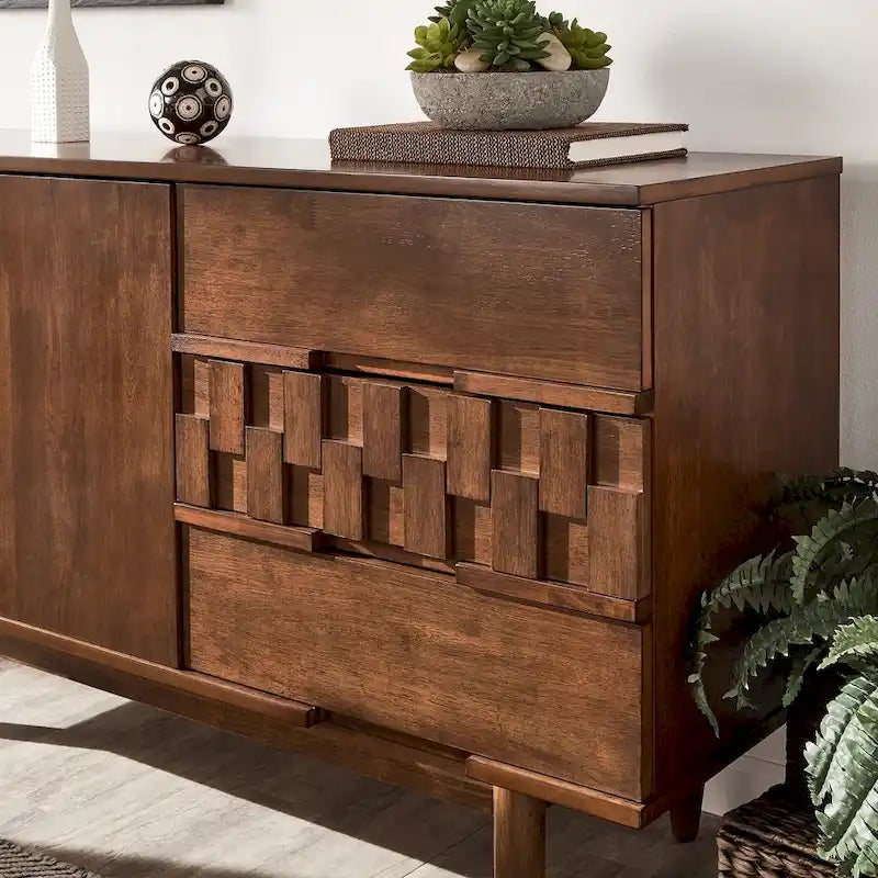 Kieran moderne serverkast van hout in mid-century-stijl met 2 deuren en 3 laden, van iNSPIRE Q Modern