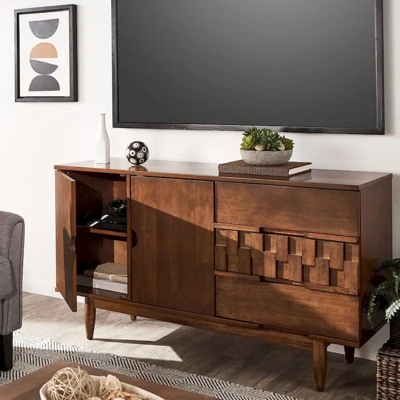 Kieran moderne serverkast van hout in mid-century-stijl met 2 deuren en 3 laden, van iNSPIRE Q Modern