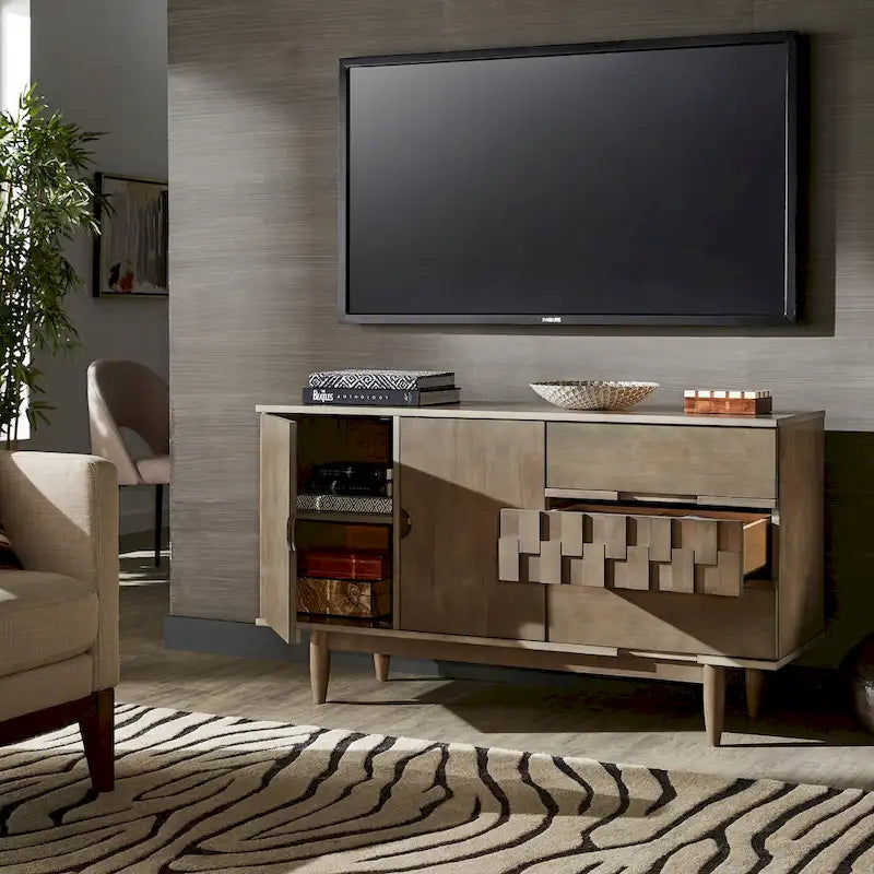 Kieran moderne serverkast van hout in mid-century-stijl met 2 deuren en 3 laden, van iNSPIRE Q Modern