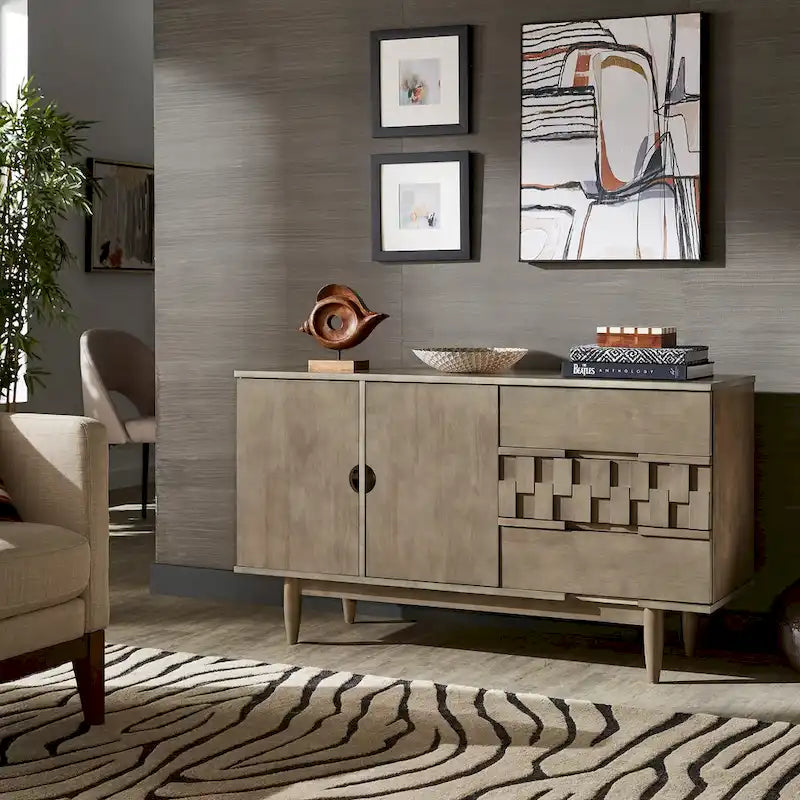 Kieran moderne serverkast van hout in mid-century-stijl met 2 deuren en 3 laden, van iNSPIRE Q Modern
