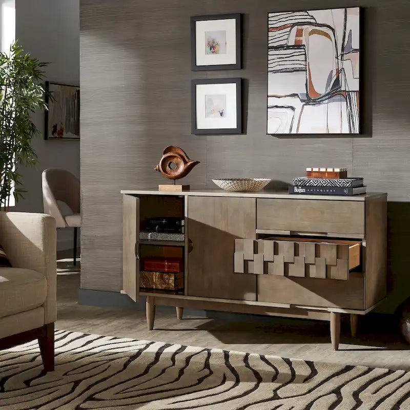 Kieran moderne serverkast van hout in mid-century-stijl met 2 deuren en 3 laden, van iNSPIRE Q Modern