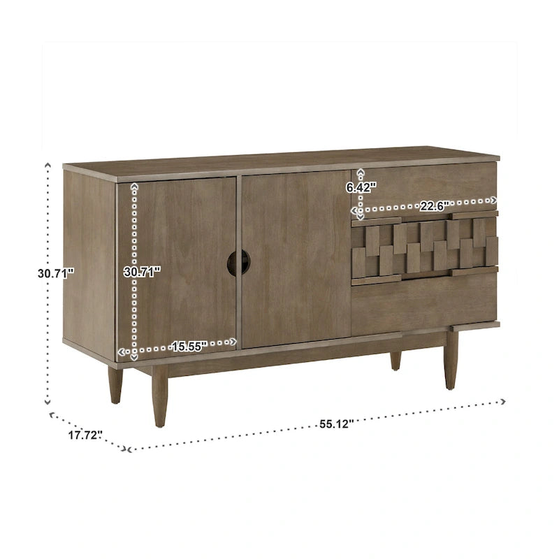 Kieran moderne serverkast van hout in mid-century-stijl met 2 deuren en 3 laden, van iNSPIRE Q Modern