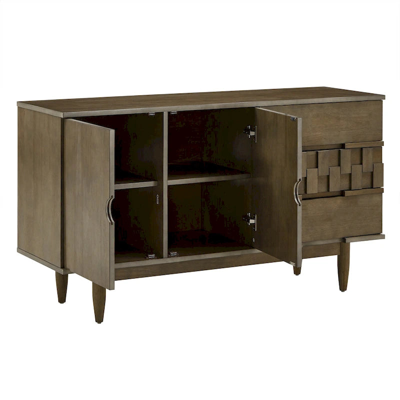 Kieran moderne serverkast van hout in mid-century-stijl met 2 deuren en 3 laden, van iNSPIRE Q Modern