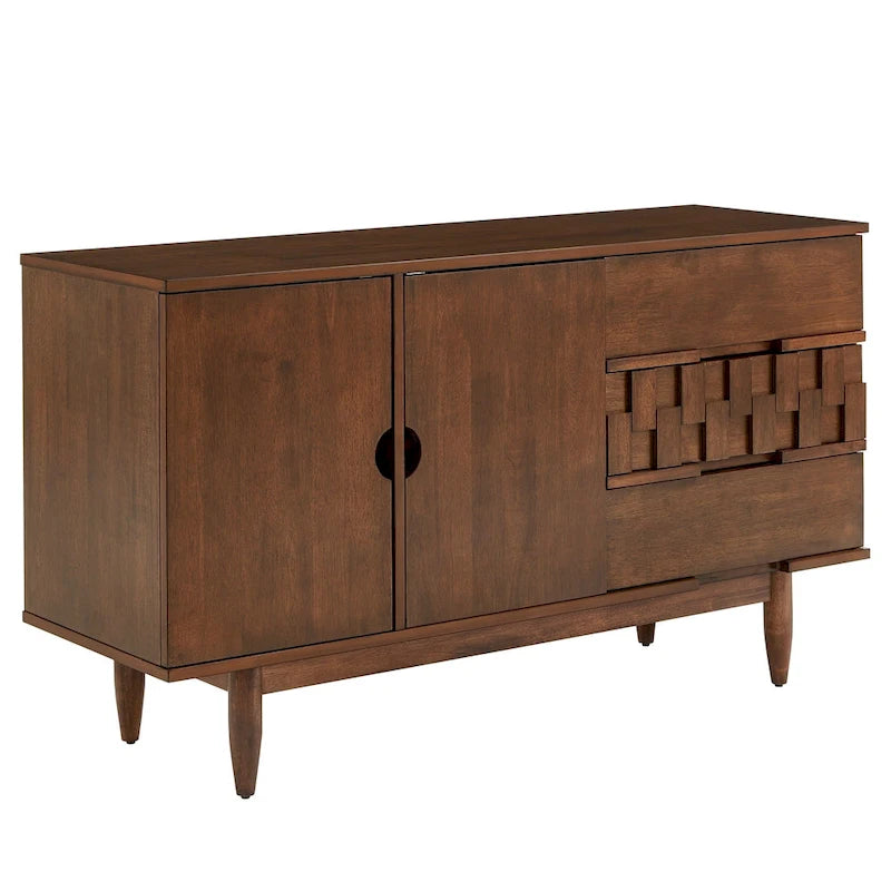 Kieran moderne serverkast van hout in mid-century-stijl met 2 deuren en 3 laden, van iNSPIRE Q Modern
