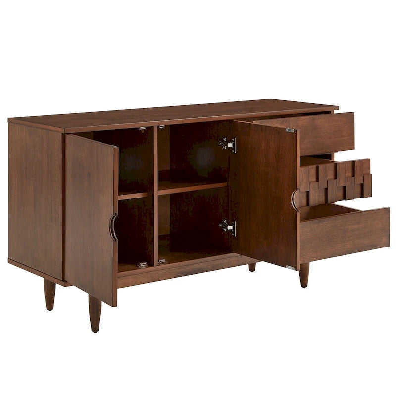 Kieran moderne serverkast van hout in mid-century-stijl met 2 deuren en 3 laden, van iNSPIRE Q Modern
