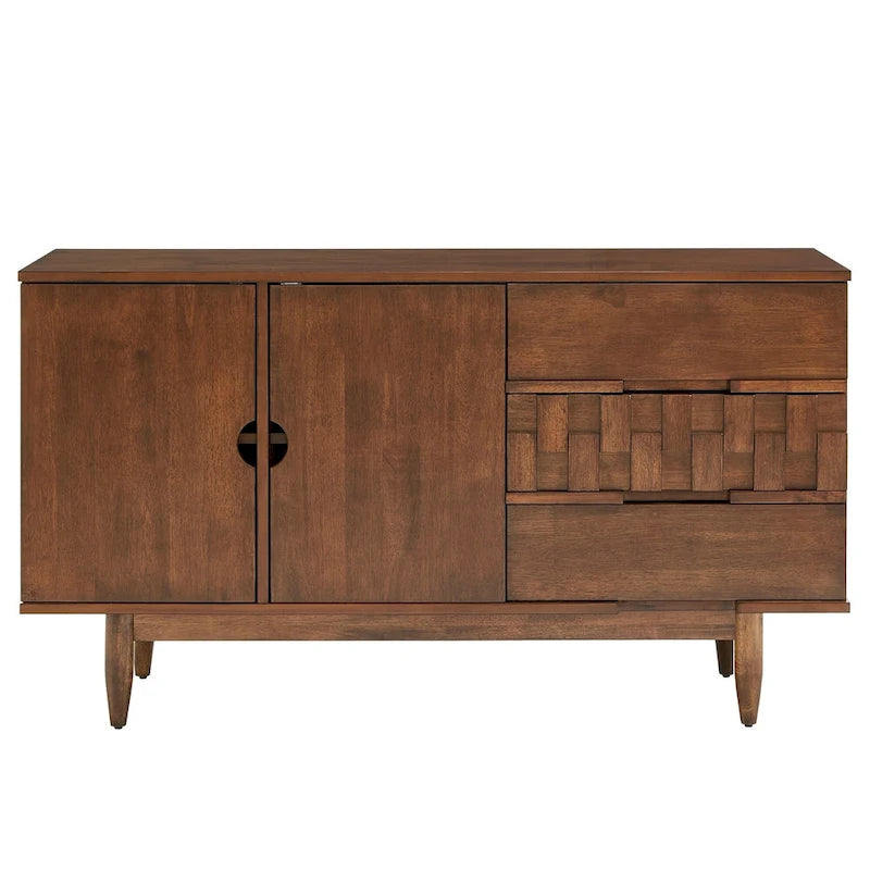 Kieran moderne serverkast van hout in mid-century-stijl met 2 deuren en 3 laden, van iNSPIRE Q Modern