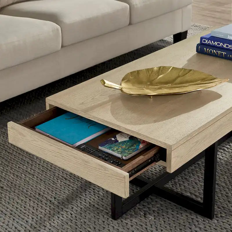 Tavolino da caffè con finitura effetto legno e due cassetti Eldersley, di iNSPIRE Q Modern